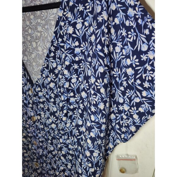Falls Creek Short Sleeve V-Neck Blue Floral Midi Dress Button Down 2X NWOT - Picture 4 of 8